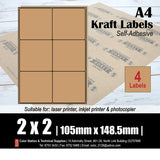 CS Brown Kraft Multi-Purpose A4 Labels (10's)
