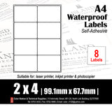 CS Waterproof A4 Multi-Purpose Labels (10's) - White / Yellow