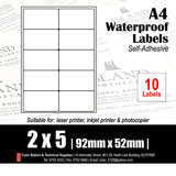 CS Waterproof A4 Multi-Purpose Labels (10's) - CLEAR / TRANSPARENT