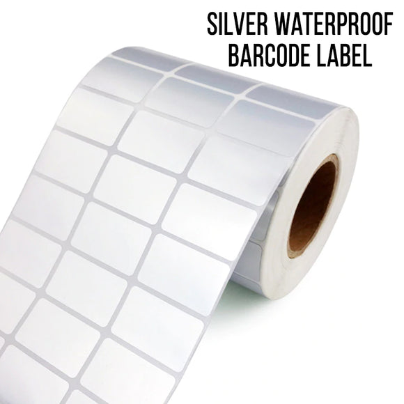 Silver Barcode Label Sticker (32mm x 19mm) - Waterproof