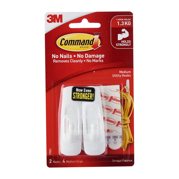 Command Damage-Free Hanging Medium Utility Hooks (Holds 1.3kg)