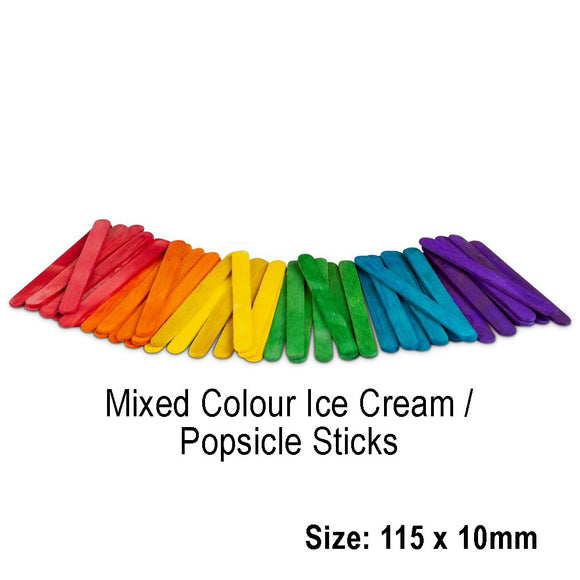 Small Wooden / Craft Coloured Ice Cream or Popsicle Sticks (115 x 10mm)