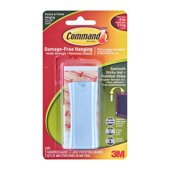 Command Damage-Free Hanging Sawtooth Sticky Nail plus Stabilizer Strips (Holds 2.2kg)