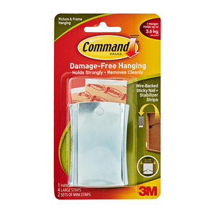 Command Damage-Free Hanging Wire-Backed Sticky Nail plus Stabilizer Strips (Holds 3.6kg)