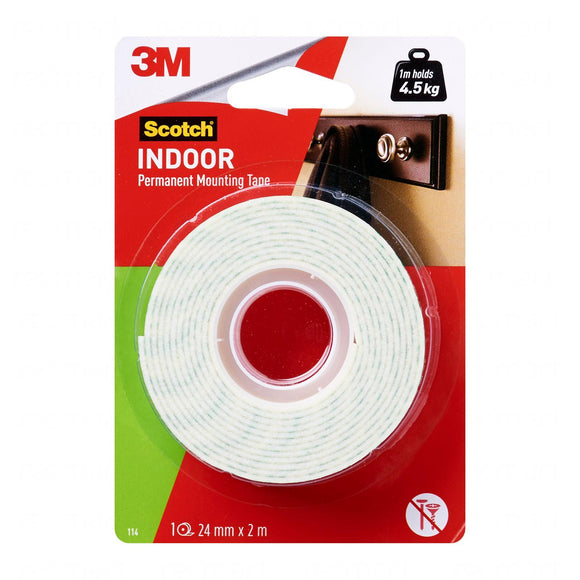 3M Scotch INDOOR Permanent Mounting Tape 24mm x 2m (114)