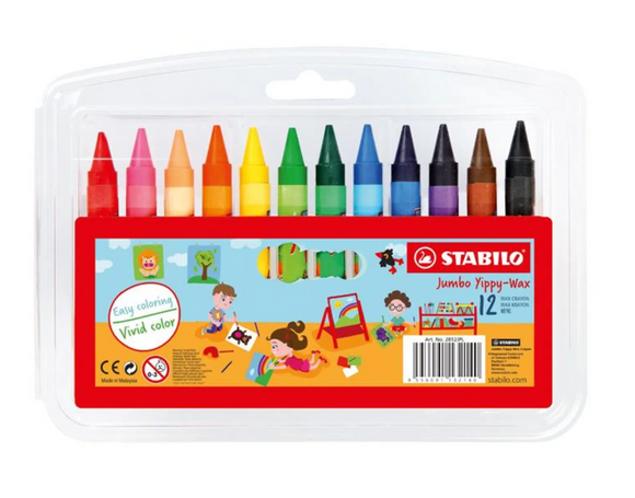 STABILO Child Friendly Yippy-Wax Crayons - Box of 12 (Jumbo Size)