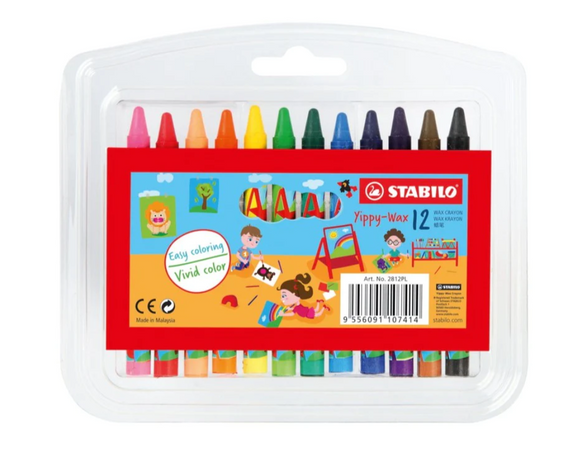 STABILO Child Friendly Yippy-Wax Crayons - Box of 12 (Normal Size)