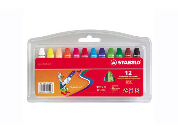 STABILO Triangular Oil Pastels - Box Of 12 Colours | Ergonomic, Child-friendly, Triangular Shape