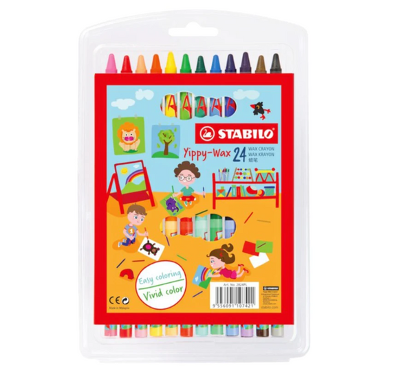 STABILO Child Friendly Yippy-Wax Crayons - Box of 24 (Normal Size)